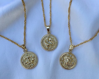 Zodiac Coin Necklace, Zodiac Sign Jewelry, Zodiac Jewelry, Horoscope, Gold Coin Necklace, Custom Jewelry, Christmas Gift, Mothers Day