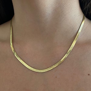 Gold Herringbone Necklace, Snake Chain Necklace, Flat Chain Necklace, Snake Choker Necklace, Basic Layering Necklace, Simple Necklace