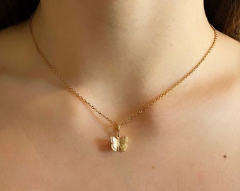 24k Gold Plated Butterfly "Flutter" Necklace, Butterfly Necklace, Bridesmaid Gift, Birthday Gift, Gold Butterfly  Minimalist Necklace