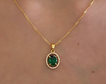 Gold Filled "Envy" Gemstone Necklace, Emerald Necklace, Green Jewelry, Green Stone Pendant, Emerald Jewelry, Crystal Necklace, Dainty