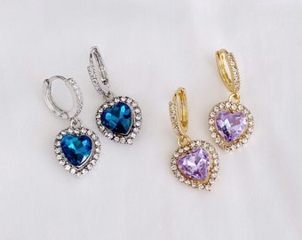 Crystal "Hopeless Romantic" Heart Huggies, Heart Earrings, Crystal Huggies, Trendy Earrings, Hoop Earrings, Diamond Hoops