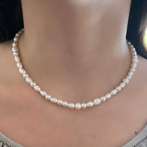 Colar de pérolas de água doce, colar moderno, colar de pérolas com contas, colar de pérolas delicado, colar de pérolas reais, joias da moda