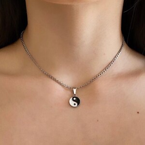 Yin Yang &quot;Balance&quot; silver curb chain necklace, silver curb chain necklace, yin yang jewelry, yin yang necklace, aesthetic necklace, silver