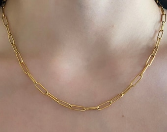 Dainty Paperclip Chain Necklace, Gold Chain Necklace, Link Chain Necklace, Gold link chain, Dainty Rectangle chain, Paperclip necklace