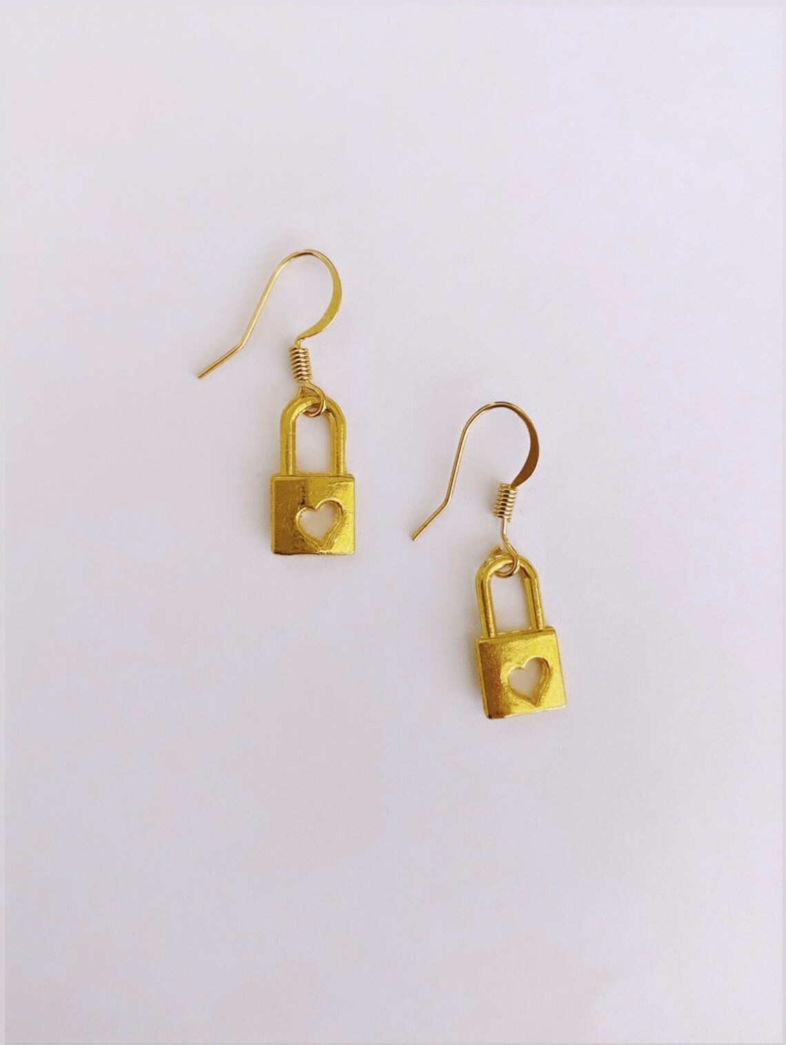 Gold Plated Heart Lock Earring Lock Earrings Padlock Etsy