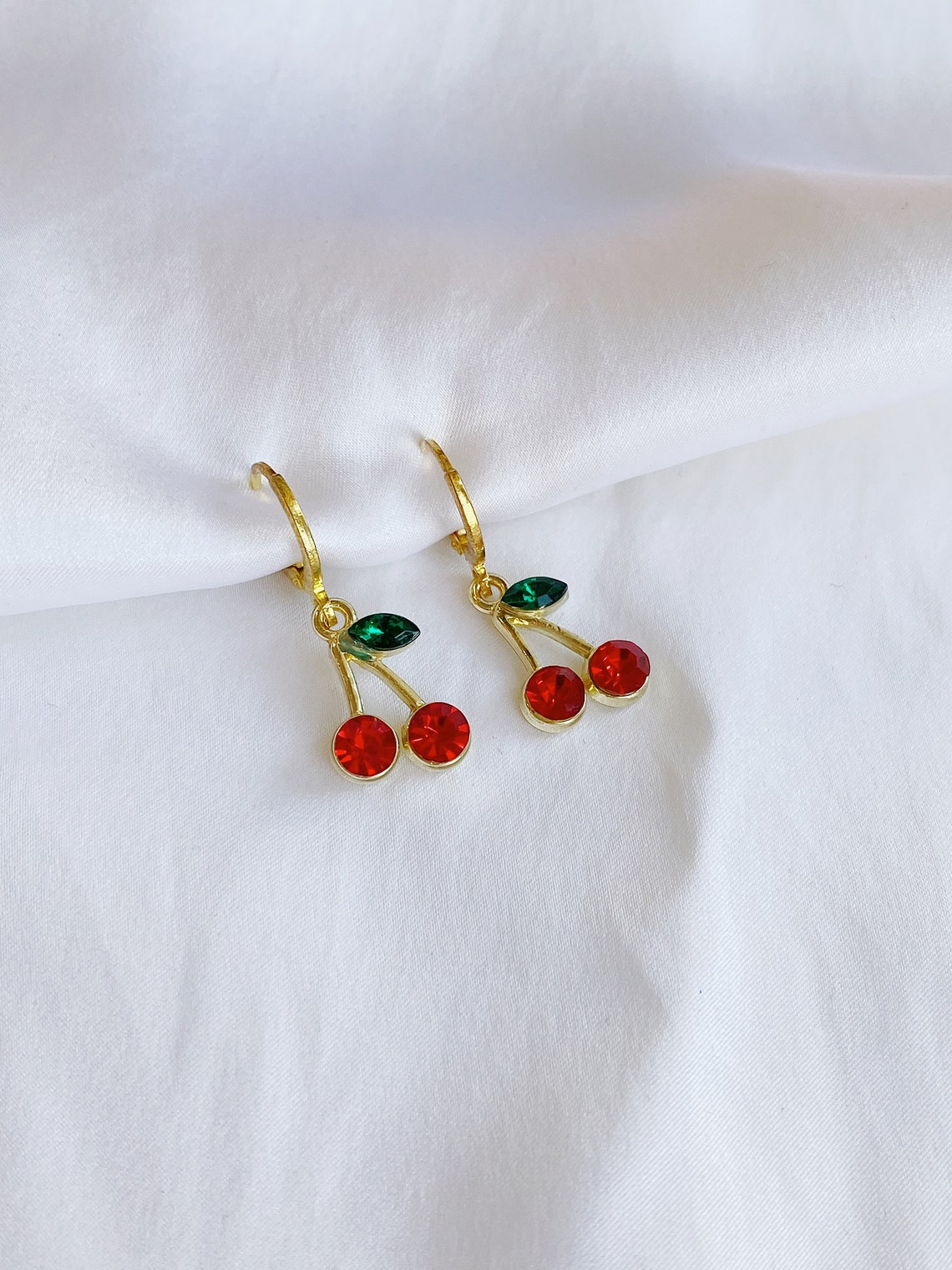 Gold Cherry Jewelry Set Cherry Earrings Cherry Necklace Etsy