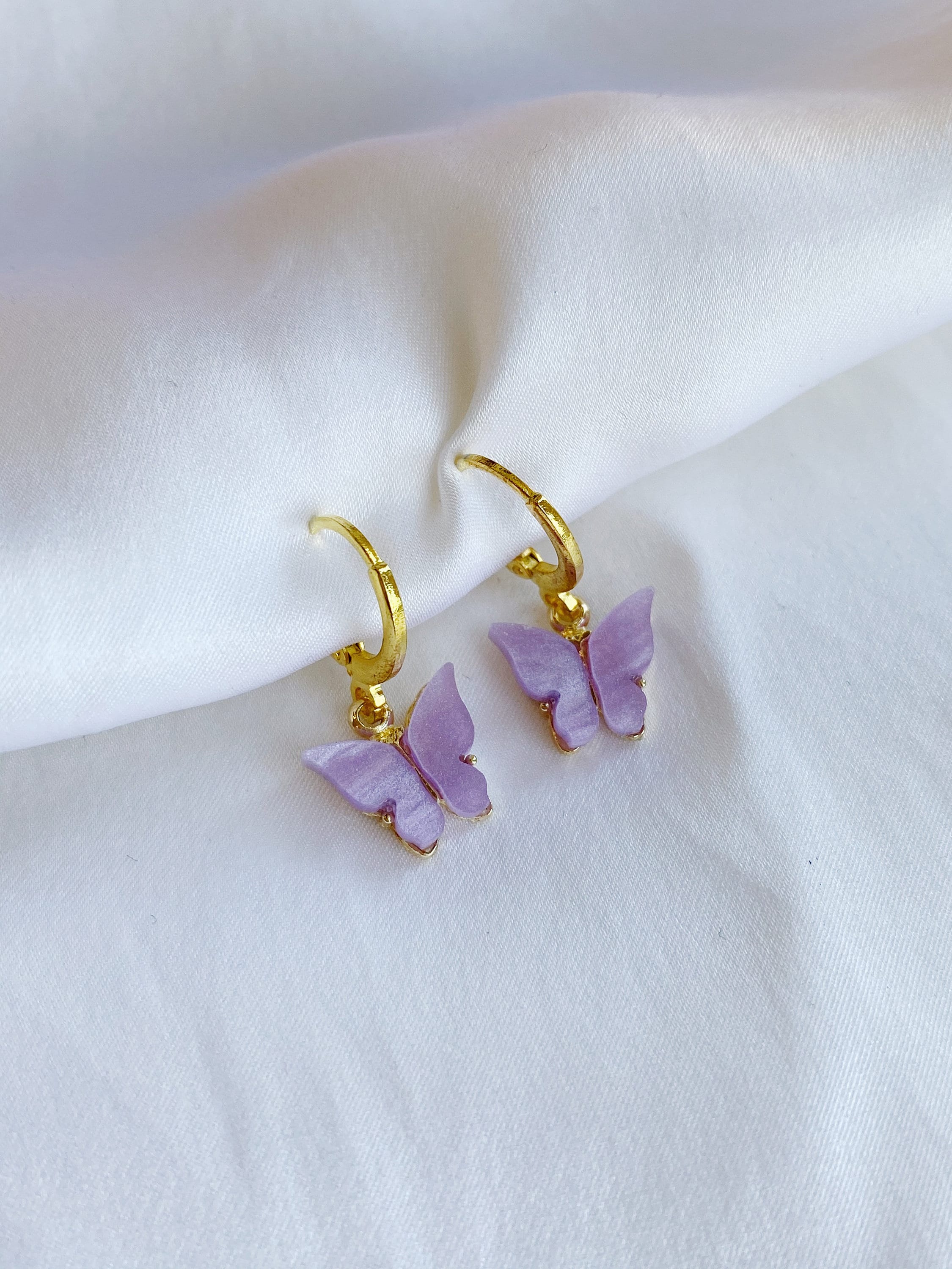 Purple butterfly with fringe earrings