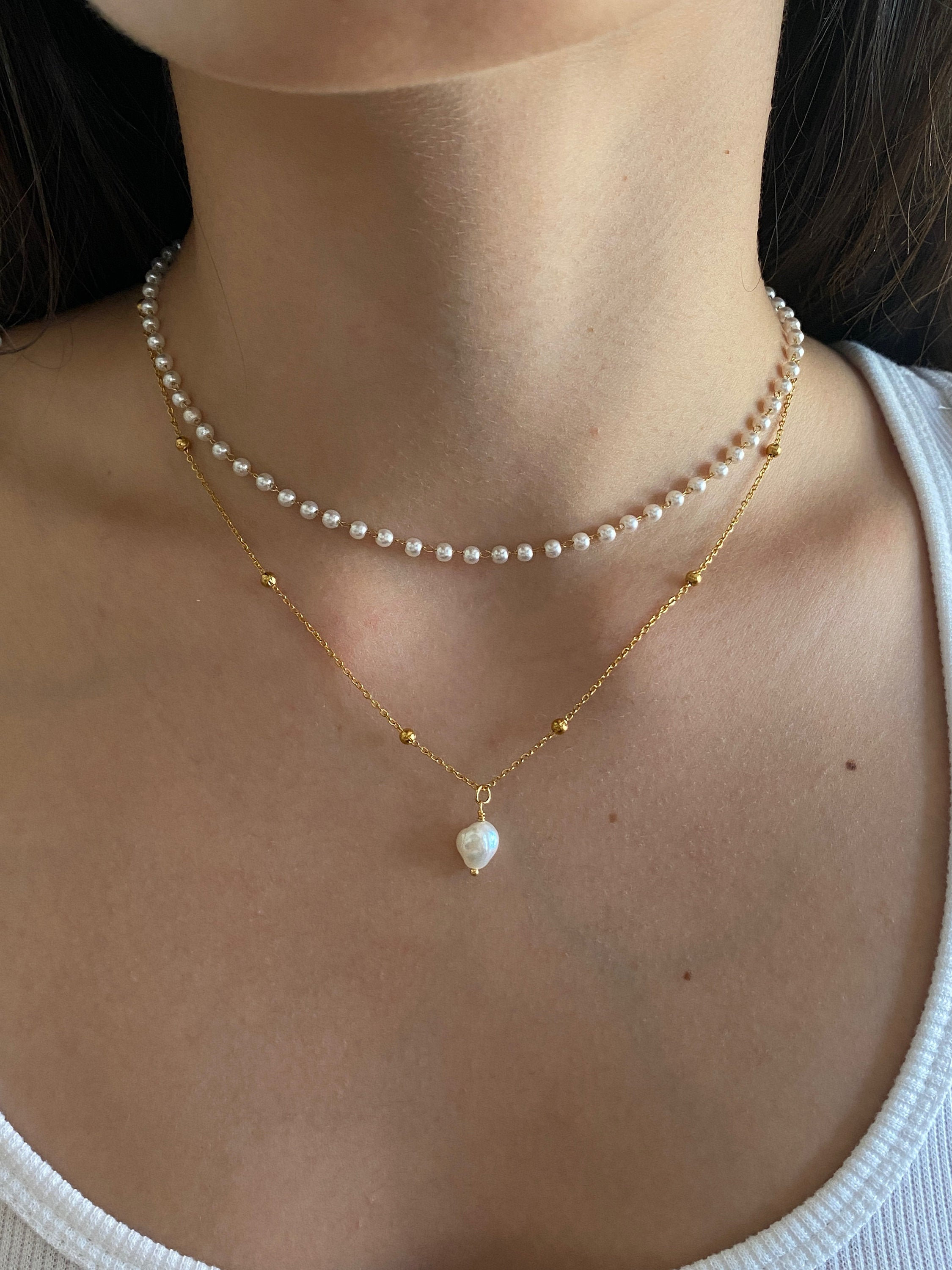 安心国内発送【TATIANA】(Silver925)Pearl Ball Chain Necklace 925 Sterling Silver Bead Ball Chain Necklace | eBay