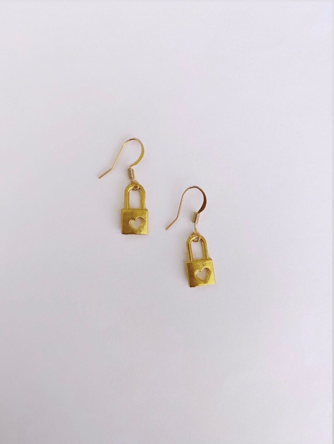 Gold Plated Heart Lock Earring Lock Earrings Padlock Etsy