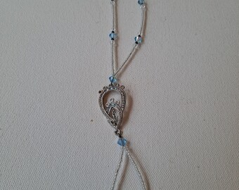 1 solitary Blue and white faux crystal beaded Oval Charm  Footlace