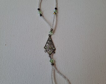 1 solitary Green and white faux crystal beaded Triangular Drop Charm  Footlace
