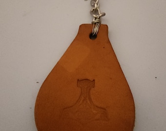 Leather Keychain with twisted metal loop:Celtic Circle or Thors hammer