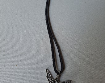 Pewter Angel Fairy Pendant on Black Leather cord necklace
