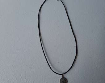 Large Double sided Tree of Life Pendant on braided black leather necklace with clasp