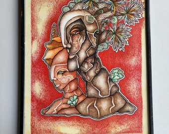 Joshua Tree Stone Giants by Rose Drummond  11 x 14 Colored Art Illustration Framed Painting