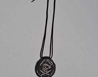 Black Jolly Rogers Clay Pendant necklace
