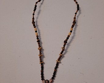 Hand-made Full wood beaded wire necklace with Dark haired mermaid