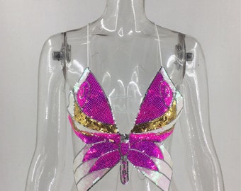 purple sequin crop top