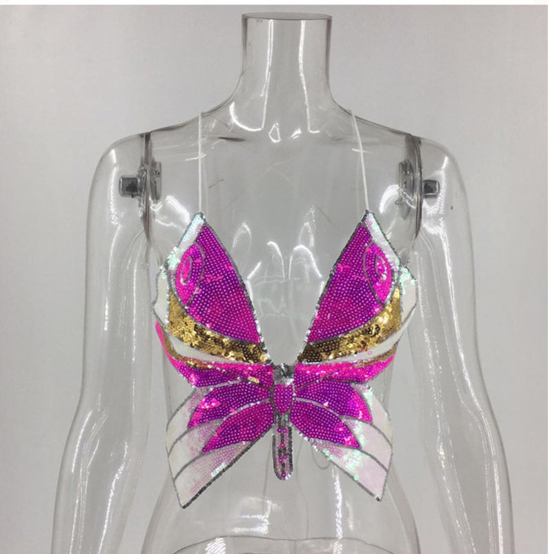 Sequin butterfly top Lace up sequined top with butterfly Etsy