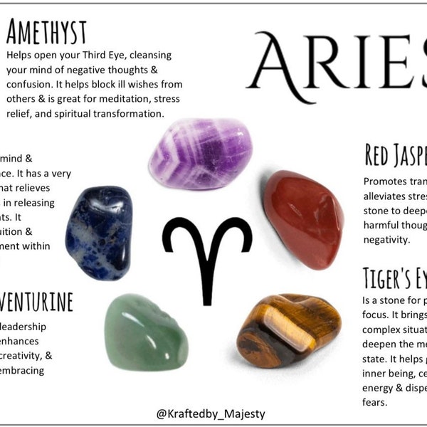 5pc ARIES Tumble Stone Set - Sodalite, Red Jasper, Amethyst, Green Aventurine, Tiger’s Eye, zodiac stone
