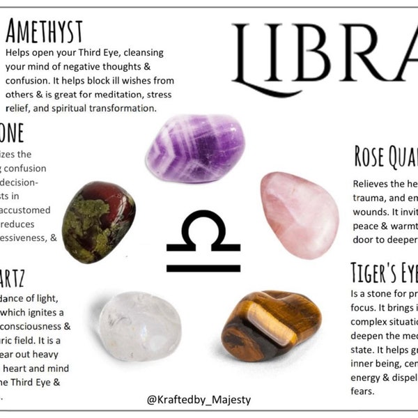 5pc LIBRA Tumble Stone Kit - Rose Quartz - Tiger’s Eye - Bloodstone- Amethyst- Clear Quartz