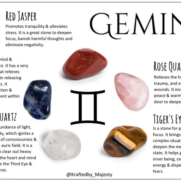 5pc GEMINI Tumble Stone Set - Red Jasper - Clear Quartz - Rose Quartz - Tiger’s Eye - Sodalite