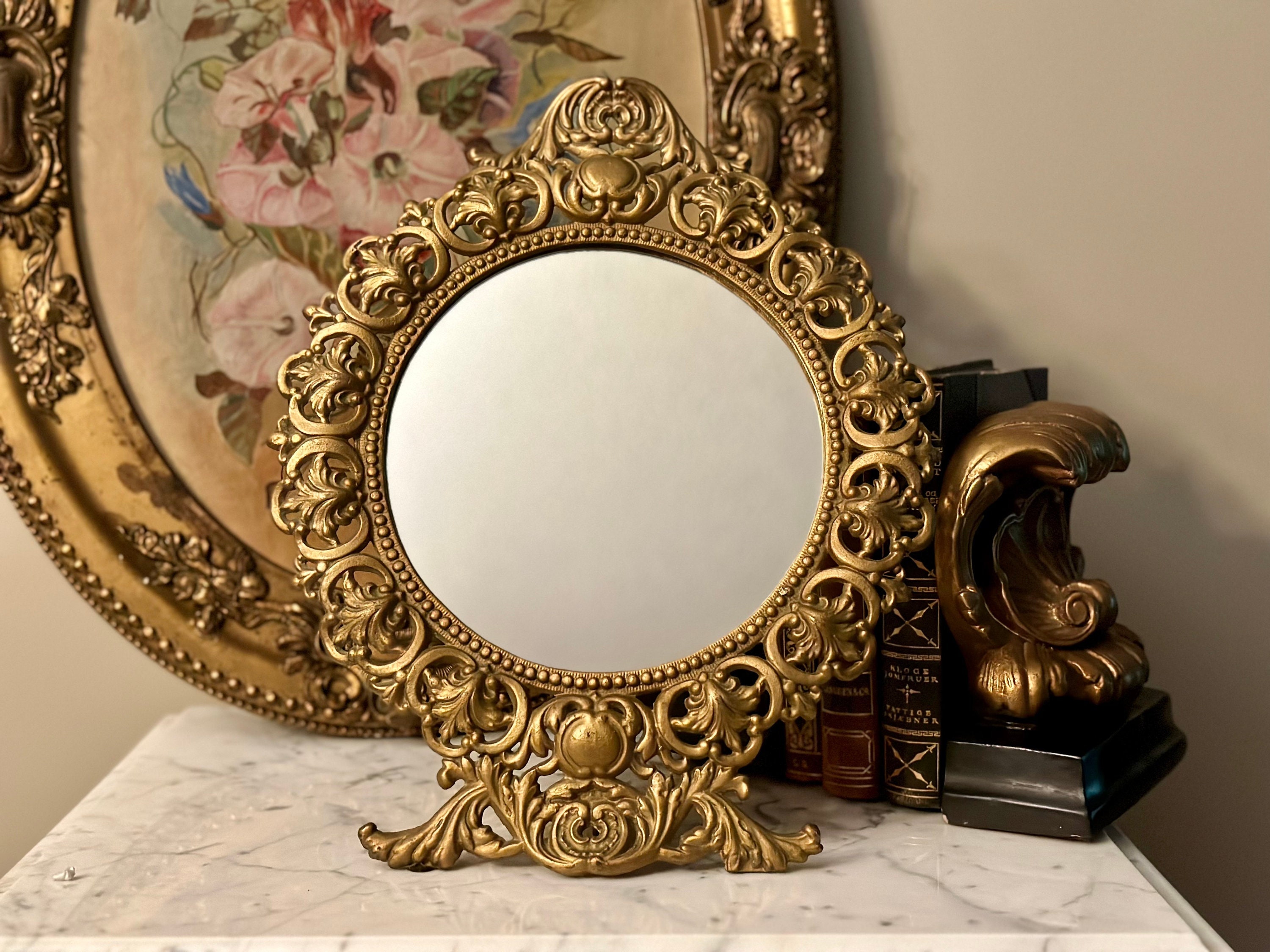 Vintage French Ruffled Bow Wooden Gilded Mirror 