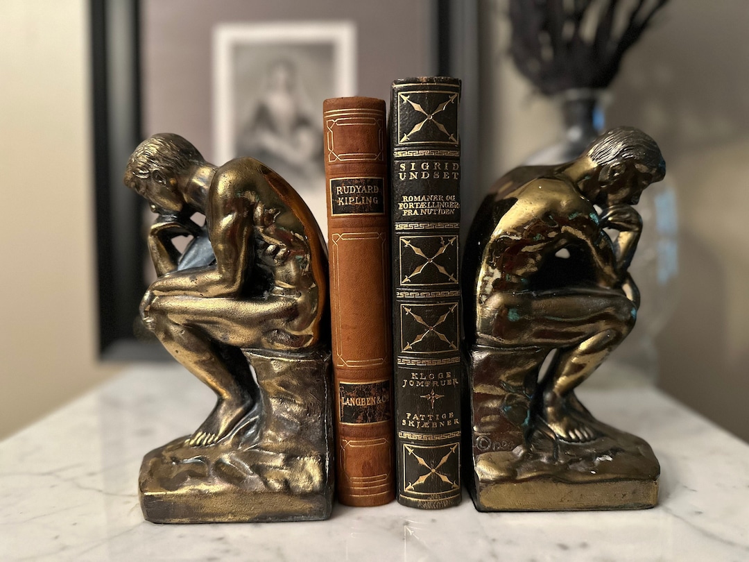 Bookends Decorative Unique Vintage The Thinker Bookends, Bronze