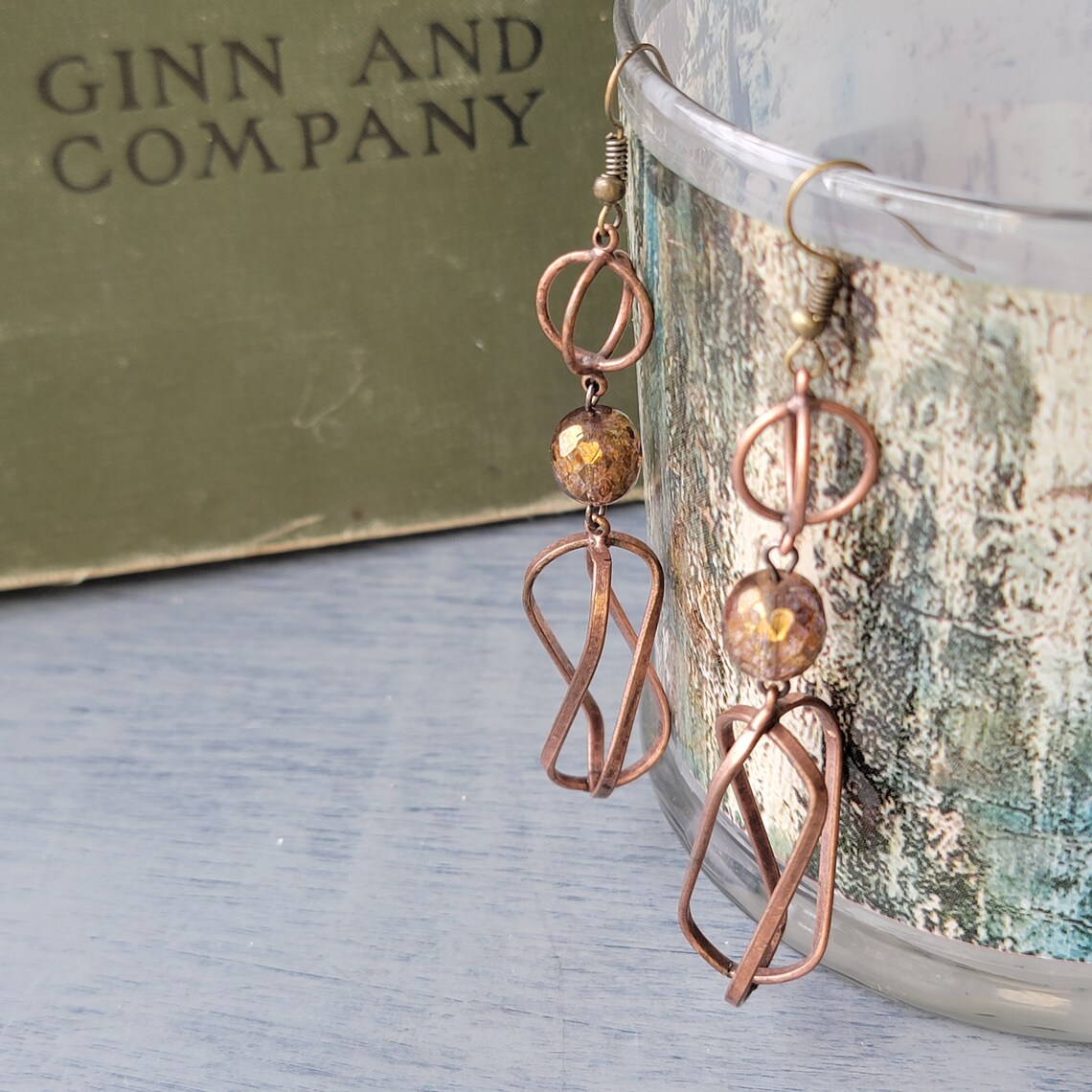 Bronze and Glass Dangle Earrings Etsy