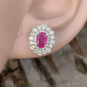 Ruby and Diamond Cluster Earrings: 18ct Gold Flower Studs