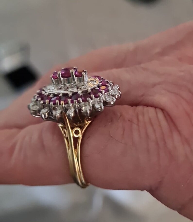 Rare Antique Genuine Natural Ruby and Diamond Cluster Ring. A RARE