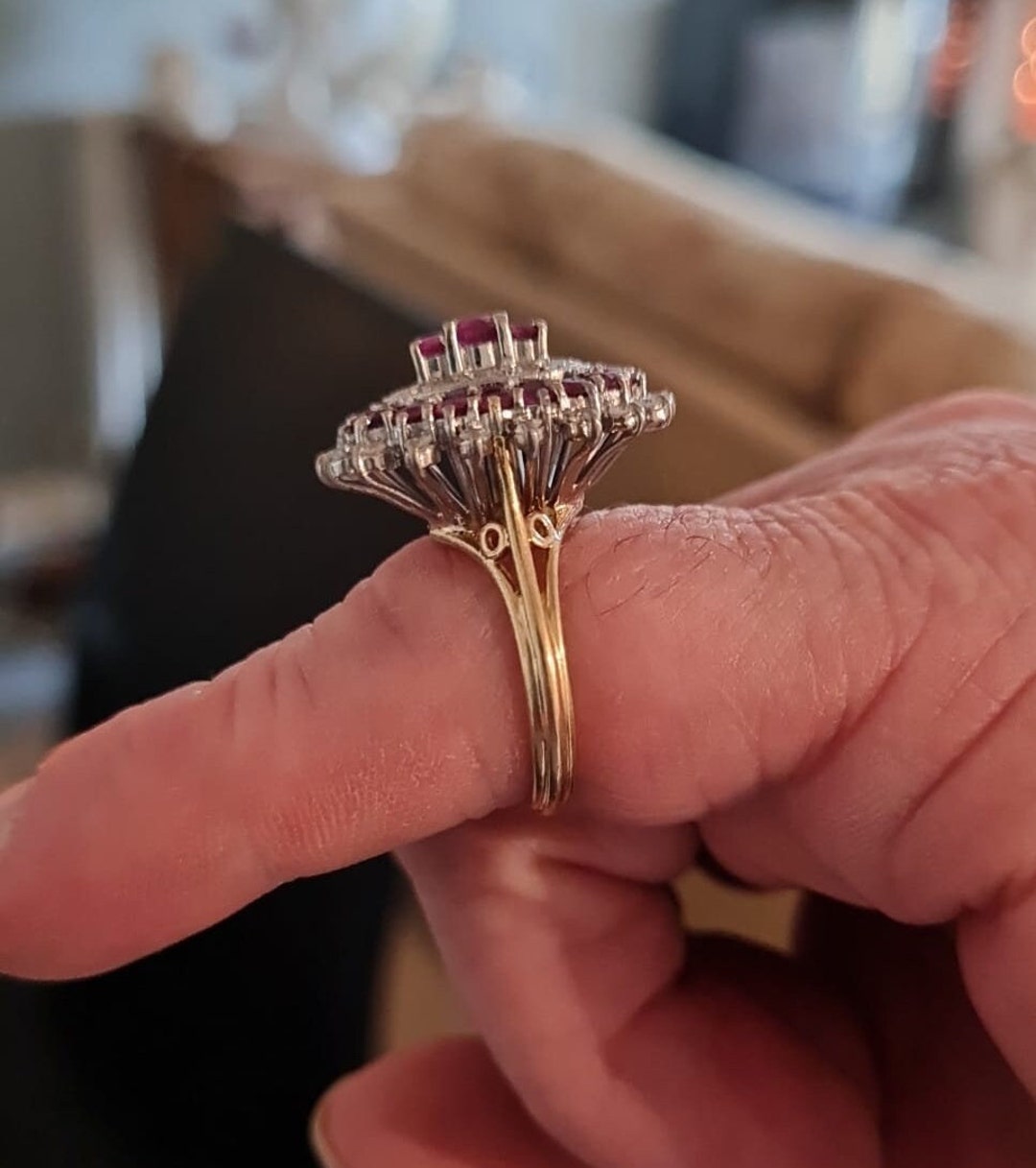 Rare Antique Genuine Natural Ruby and Diamond Cluster Ring. A RARE