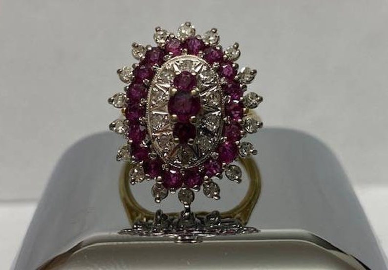 Rare Antique Genuine Natural Ruby and Diamond Cluster Ring. A RARE
