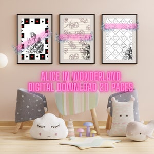 Imprimables d'Alice au pays des merveilles, parfaits pour les journaux indésirables, cliparts, papeterie Alice, papier pour cahier Alice, 20 pages 8 x 11