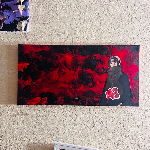 FREE SHIPPING Itachi painting - decompauge mixed media - Naruto - Akatski - anime painting - anime decor - Naruto art - Naruto decor -