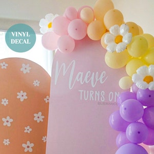 Custom Happy Birthday Vinyl Decal for Arch Backdrop Birthday Name Age Wall Decal Girl First Birthday Party Decor DIY Decal Balloon Arch Sign