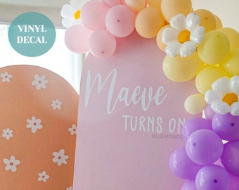 Custom Happy Birthday Vinyl Decal for Arch Backdrop Birthday Name Age Wall Decal Girl First Birthday Party Decor DIY Decal Balloon Arch Sign