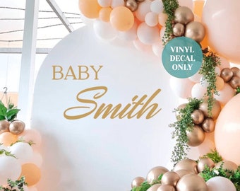 Personalised Backdrop Decal for Baby Shower Sign Custom Baby Last Name Wall decal Gender Reveal Balloon Arch Decal Baby Shower Party Decal