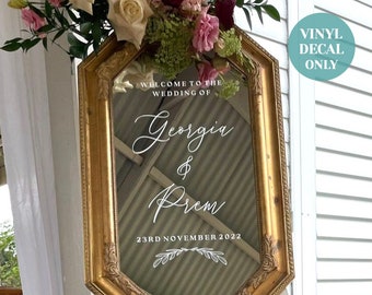 Elegant Wedding Reception Decal for Mirror, Rustic Gold Wedding Mirror Decor, Custom Decal for Welcome Wedding Sign with wreath, DIY Signage