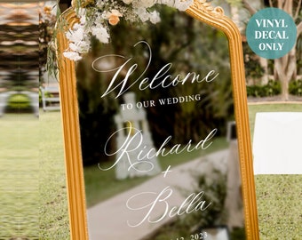 Welcome Wedding Mirror Sign Vinyl Lettering Elegant Wedding Reception Sticker Welcome to Our Wedding Mirror Decal for Outdoor Wedding Decor