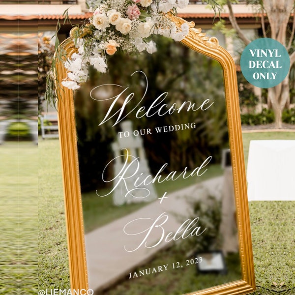 Welcome Wedding Mirror Sign Vinyl Lettering Elegant Wedding Reception Sticker Welcome to Our Wedding Mirror Decal for Outdoor Wedding Decor