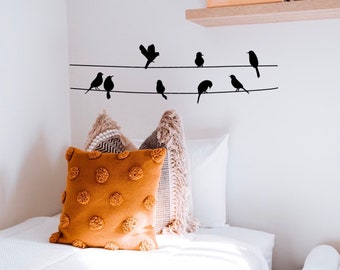 Birds On A Wire Wall Nature Sticker, Nursery Animal Wall Decal, Girl Bedroom Decor, Boho Wall Decal, Nature Wall Decal,Girls Room Wall Decor