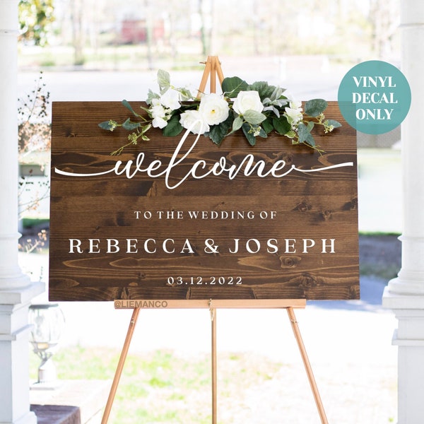 Wedding Vinyl Decal for Rustic Wood Wedding Sign Personalised Wood Welcome Decal Rustic Calligraphy Wedding Decal for Wood Chalkboard Sign