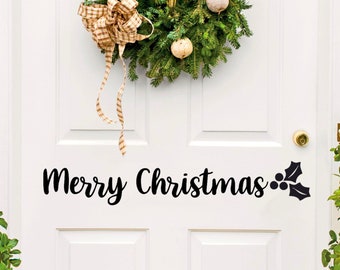 Merry Christmas Vinyl Door Decal, Christmas Door Decoration, Merry Christmas Wall Sticker, Front Door Decor, Holiday Decals, Christmas Decal