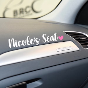 Girlfriend's Seat Name Decal with Heart, Custom Car Decal, Couple Car Seat Name Sticker, Girlfriend Birthday Gift, Personalised Gift for Her