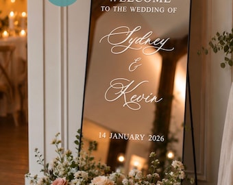 Custom Wedding Welcome Mirror Decal | Personalised Vinyl Lettering for Welcome Sign, Wedding Reception Decor