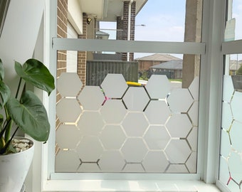 Honeycomb Frosted Window Film, Hexagon Window Decal, Geometric Etched Privacy Film, Modern Window Decor, Glass Door Cover, Individual Pieces