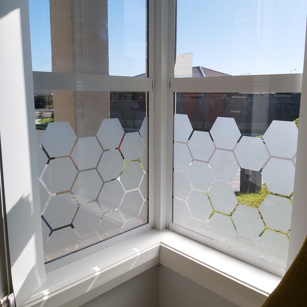 Honeycomb Frosted Window Film, Geometric Hexagon Film for glass door, Shower Screen Cover, Frosted Window Sticker, Glass Privacy Film Decal