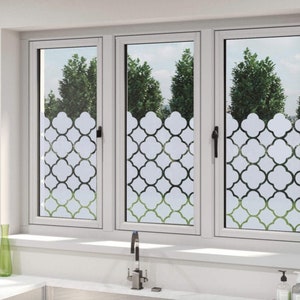 Moroccan privacy frosted film, Midcentury Modern Decor, Moroccan window glass decal, Quatrefoil Window Film, Frosted glass privacy cover