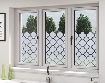 Moroccan privacy frosted film, Midcentury Modern Decor, Moroccan window glass decal, Quatrefoil Window Film, Frosted glass privacy cover